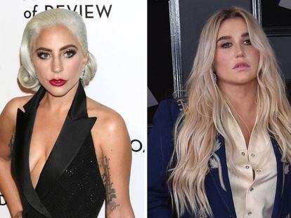 Lady Gaga (esquerda), em 2019, e Kesha (direita), em 2018.