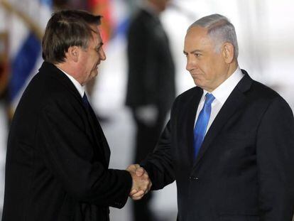 Bolsonaro e o primeiro ministro de Israel Benjamin Netanyahu neste domingo. 