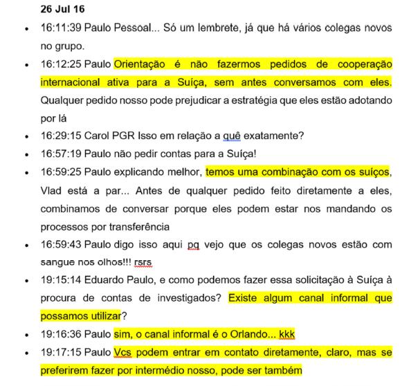Trecho de mensagem selecionada pelo perito do ex-presidente Lula e enviada em relatório ao STF.