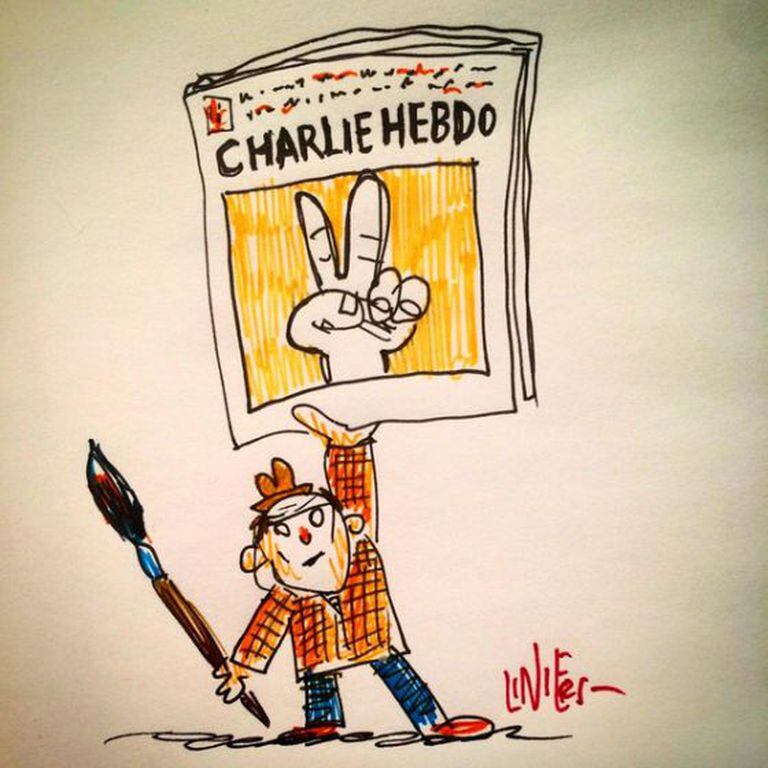 Ilustração do argentino Liniers em apoio à revista Charlie Hebdo.