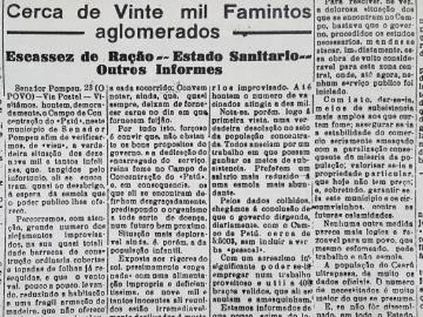 Jornal 'O Povo' de maio de 1932 destacava as condições dos migrantes no 'campo' de Senador Pompeu. 