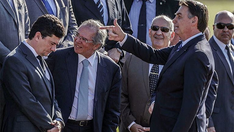 O então ministro da Justiça Sergio Moro, em evento com o presidente Jair Bolsonaro.