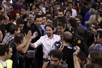 Pablo Iglesias na reunião do Podemos.