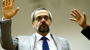 O ministro da Educação, Abraham Weintraub, participa do primeiro culto de Santa Ceia de 2020 da Frente Parlamentar Evangélica do Congresso Nacional, em 19 de fevereiro de 2020.