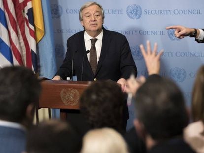 Antonio Guterres, em entrevista coletiva nesta quarta-feira, na sede da ONU. 