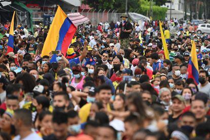 Uma manifestação contra o Governo colombiano em Cali, em 13 de junho.