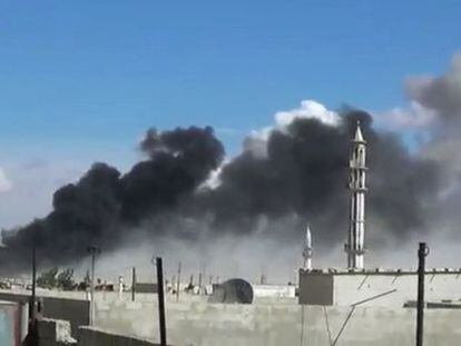 Fragmento de um vídeo que mostra um ataque russo em Homs.