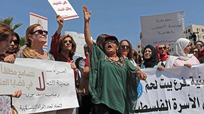 Protesto para pedir investigação sobre a morte de Israa Ghrayeb, na segunda-feira, em Ramala.