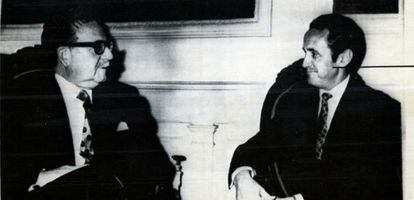 Salvador Allende recebe o ministro espanhol Gregorio López Bravo, em 1971.