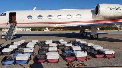 O avião em que a Polícia Federal encontrou 1.304 quilos de cocaína.