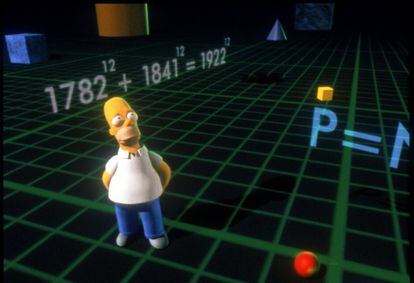 Homer, rodeado por um contraexemplo do Teorema de Fermat.