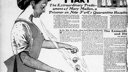 Ilustração alusiva a Mary Mallon na edição de 20 junho de 1909 do jornal ‘The New York American’.