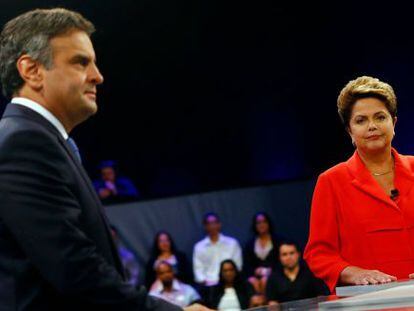 A&eacute;cio e Dilma no &uacute;ltimo debate na TV. 