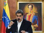 FILE PHOTO: Venezuela's President Nicolas Maduro speaks during in a meeting with the Bolivarian armed forces at Miraflores Palace in Caracas, Venezuela May 4, 2020. Picture taken May 4, 2020. Miraflores Palace/Handout via REUTERS ATTENTION EDITORS - THIS PICTURE WAS PROVIDED BY A THIRD PARTY./File Photo