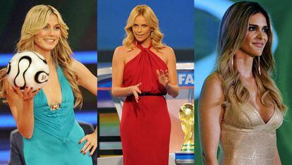 Heidi Klum, Charlize Theron e Fernanda Lima: apresentadoras dos sorteios das últimas Copas.