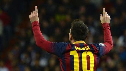 Messi comemora um dos seus gols.