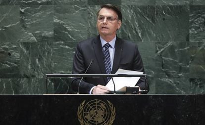Bolsonaro durante seu discurso na Assembleia Geral da ONU.
