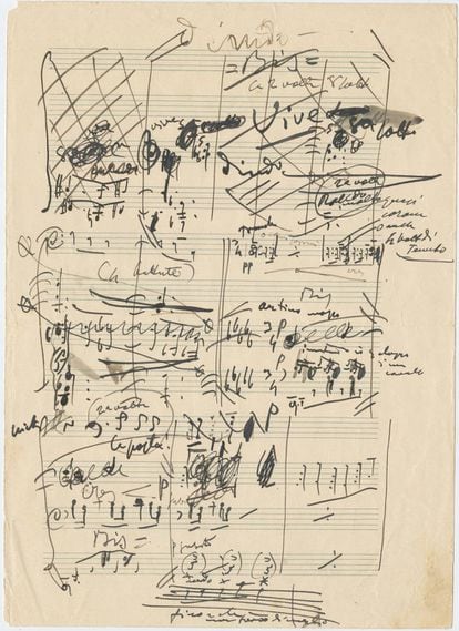 Partitura de 'A Fanciulla do West', de Giacomo Puccini em 1908, que revela a energia com a qual o compositor plasmava ideias na partitura. FAÇA CLICK NA IMAGEM PARA VER OS MELHORES DOCUMENTOS DA COLEÇÃO