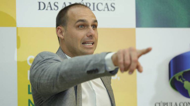 O deputado Eduardo Bolsonaro, em Foz do Iguaçu.