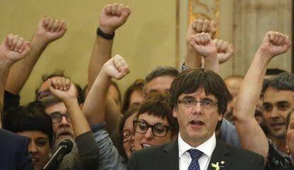 Carles Puigdemont na sexta-feira passada no Parlamento catalão.