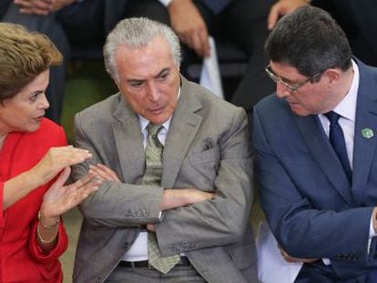 Rousseff, Temer e Levy em evento na ter&ccedil;a-feira.