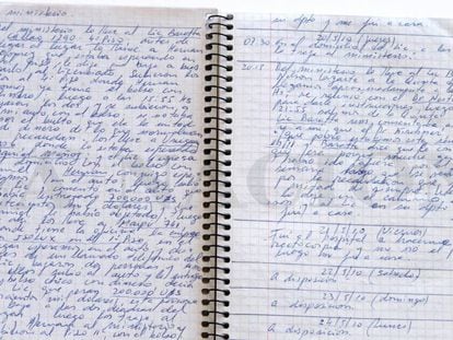 Detalhe de um dos cadernos onde o chofer Oscar Centeno registrou o transporte de suposto dinheiro de propina durante o kirchnerismo.