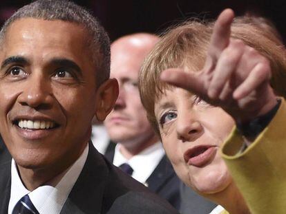 O presidente Barack Obama e a chanceler alemã Angela Merkel.