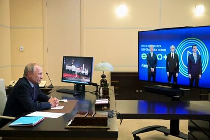 Putin durante uma videoconferência na quinta-feira passada.
