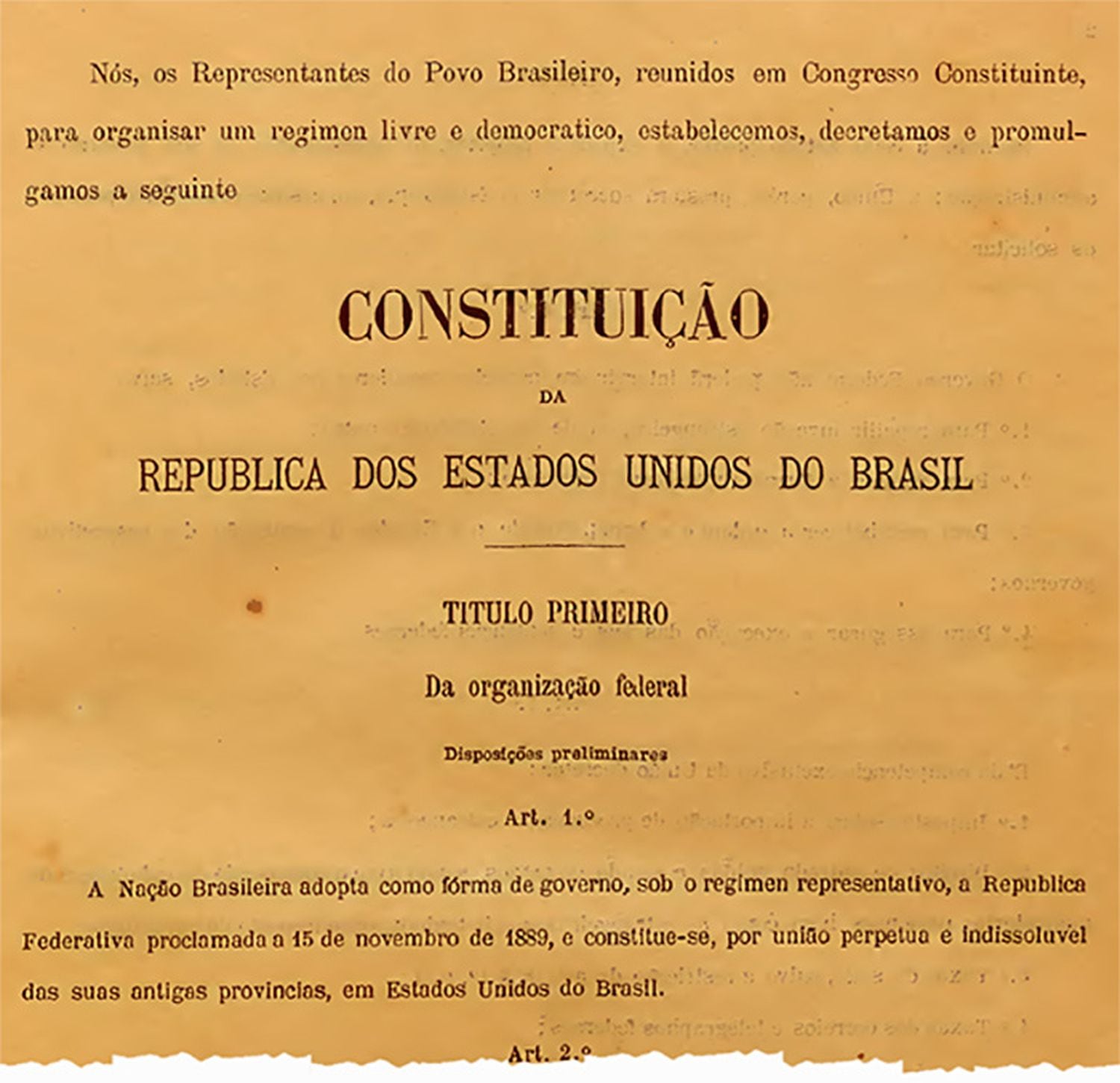 Trecho inicial da Constituição de 1891.