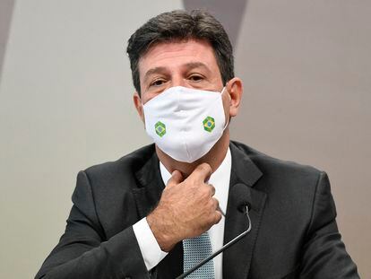 O ex-ministro da Saúde do Brasil, Luiz Henrique Mandetta, durante sessão da CPI no Senado.
