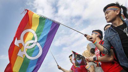 Simpatizantes do casamento gay em Taipei, em 2016.