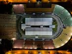 Vista aérea do hospital de campanha no estádio do Pacaembu.