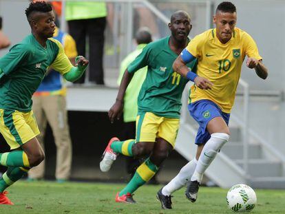 Neymar, bem marcado em Brasil x África do Sul.