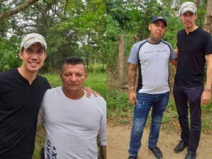 O líder opositor Juan Guaidó, com Brother (à esq.) e Menor (à dir), supostos líderes dos 'Los Rastrojos'.