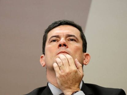 O ministro Sergio Moro em audiência no Senado nesta quarta.
