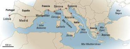 Mapa da Europa em Interrail.