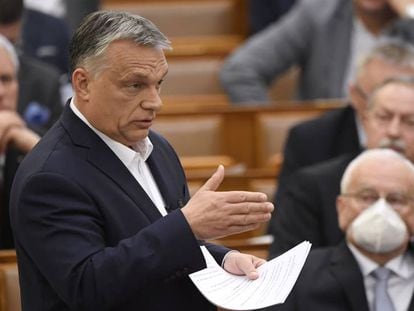 O primeiro-ministro da Hungria, Viktor Orbán, no Parlamento em Budapeste, em 23 de março.