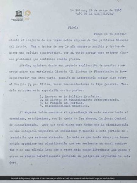 Primeira página de uma missiva a Fidel Castro desse mesmo ano.