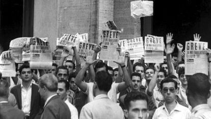 Manifestação de bancários grevistas no Rio de Janeiro, em 1961.