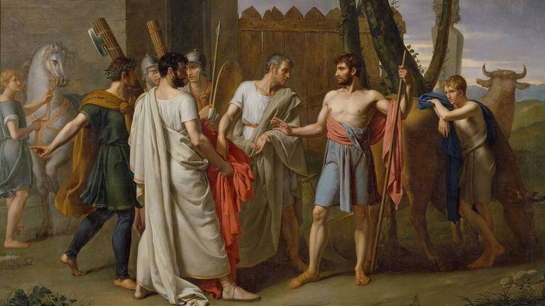 Cincinato abandona o arado para ditar leis a Roma, de Juan Antonio Ribera (1806)