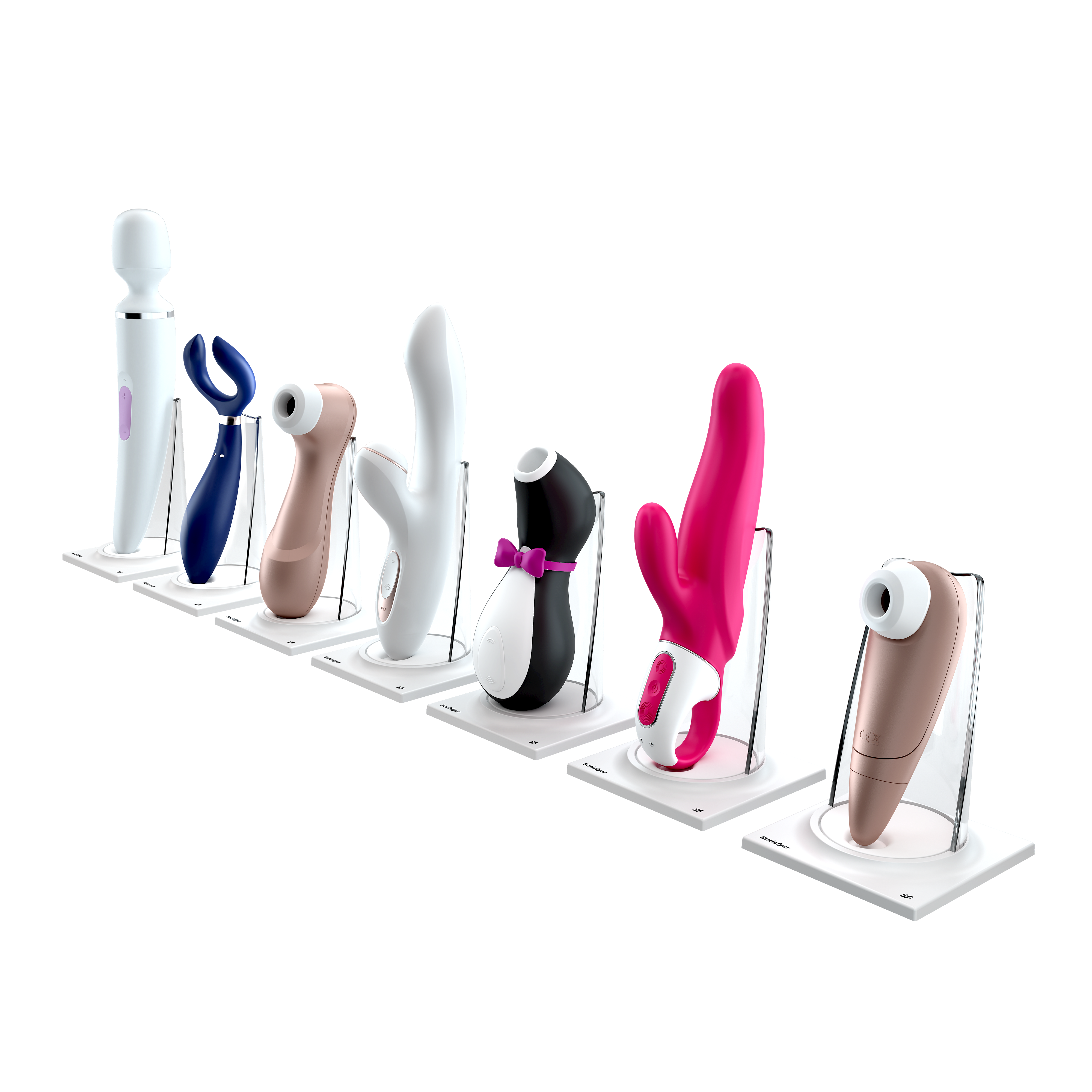 Imagem de diversos brinquedos sexuais da Satisfayer.