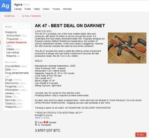 Captura de uma página de um site de venda de armas