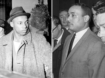 Malcolm X Norman 3X Butler (izquierda), y Thomas 15 Johnson, cuyos nombres reales son Muhammad Abdul Aziz y Khalil Islam.