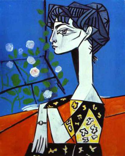 'Jacqueline com Flores', pintado por Picasso em 1954.