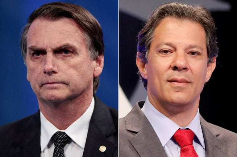 Candidatos Jair Bolsonaro (PSL) e Fernando Haddad (PT).