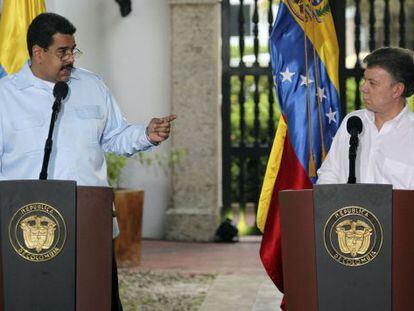 Maduro e Santos na Col&ocirc;mbia, no in&iacute;cio do m&ecirc;s.