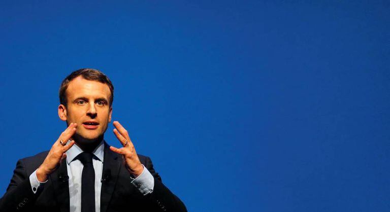 Emmanuel Macron, candidato a presidente da França, durante comício nos arredores de Bordeaux.