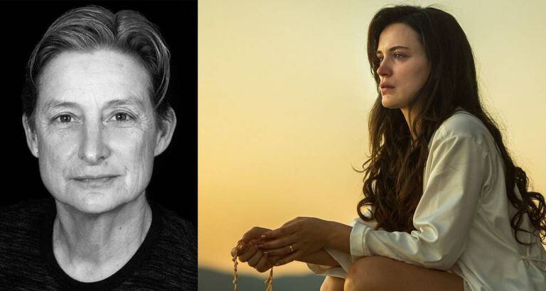 Judith Butler (à esq.) e Clara, personagem vivido por Bianca Bin na novela 'O Outro Lado do Paraíso'.