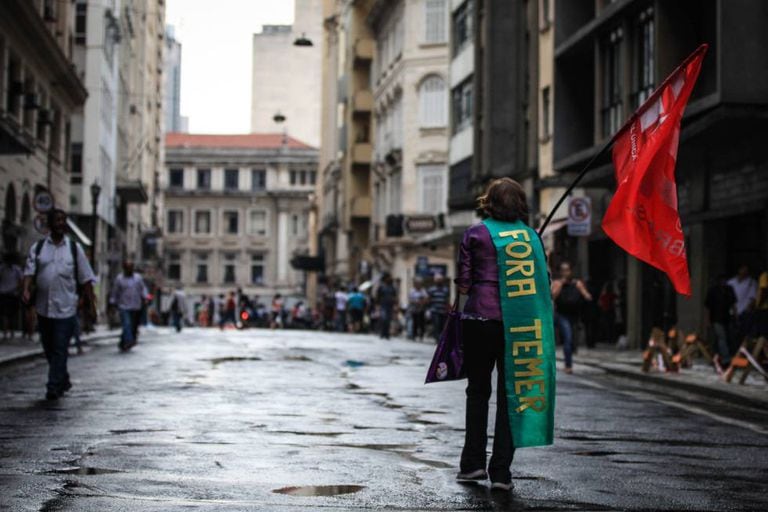 Manifestante em ato contra o Governo Temer na última sexta, em São Paulo.