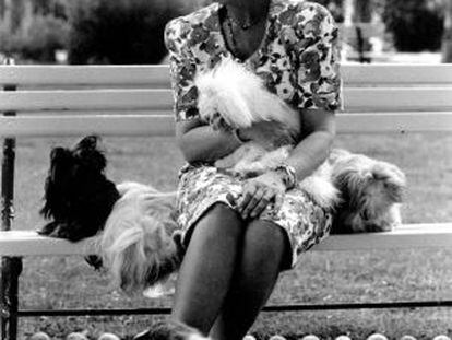 A Rainha Sofía, com alguns de seus cães, em La Zarzuela.